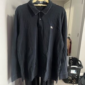 Burberry Black Long-Sleeve Polo with Embroidered Knight Logo